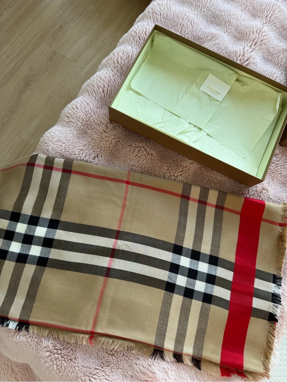 Burberry Beige Check Wool Blend Scarf
